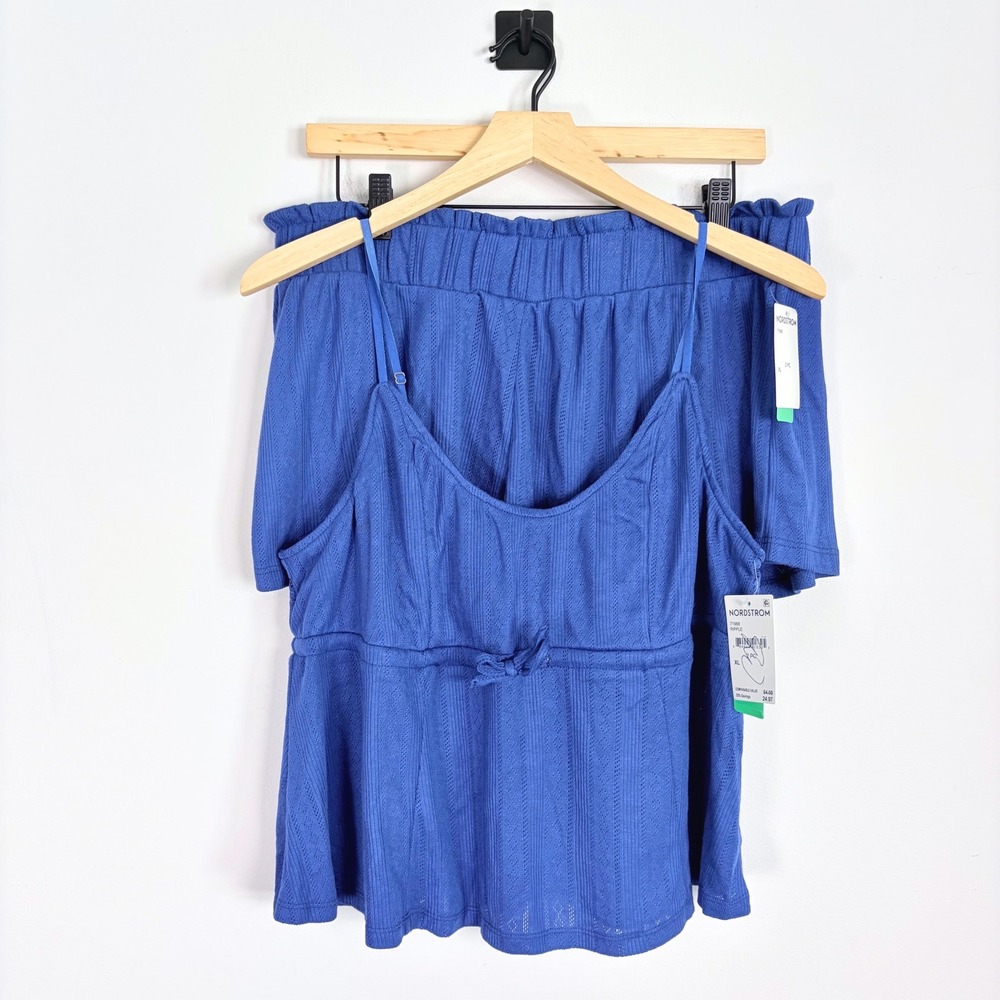 Nordstrom Honeydew Intimates Blue Ribbed Knit Cami Top & Shorts Pajama Set‎ XL